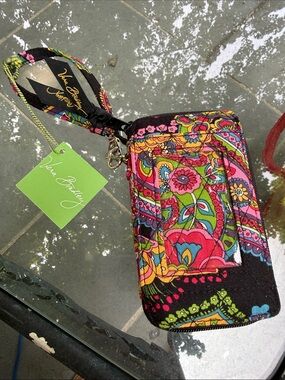 Vera Bradley Pink Multi Floral Wristlet Card Case with Strap